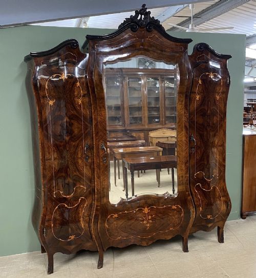 Figured Walnut French Antique Bombe Wardrobe
