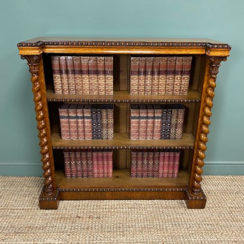 Beautiful Victorian Large Oak Antique Open Bookcase
