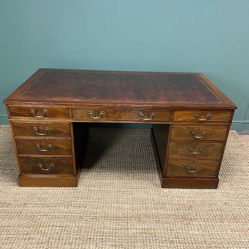 Large Quality Edwardian Antique Mahogany Pedestal Desk
