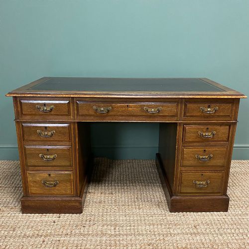 19th Century Victorian Oak Antique Pedestal Desk
