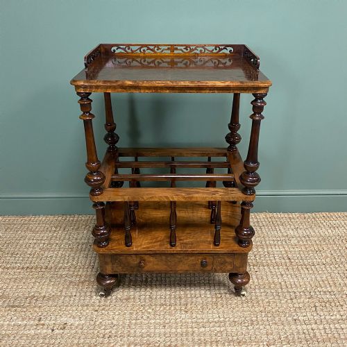 Spectacular Figured Walnut Antique Canterbury Whatnot
