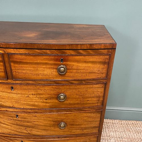 REGENCY BOW FRONTED ANTIQUE CHEST OF DRAWERS - ADDITIONAL PHOTO 5
