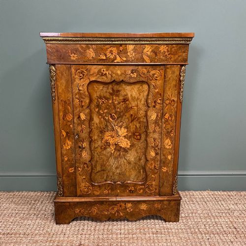 Magnificent Golden Walnut Antique Inlaid Pier Cabinet
