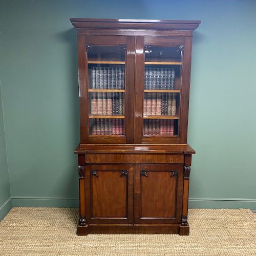 Quality Victorian Mahogany Antique Bookcase on Cupboard
