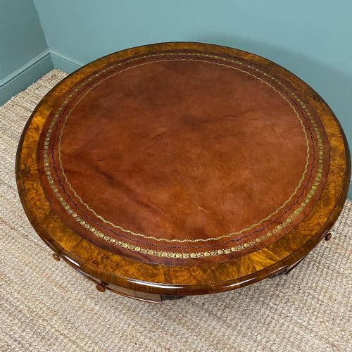 UNUSUAL VICTORIAN BURR WALNUT ANTIQUE DRUM TABLE - ADDITIONAL PHOTO 2