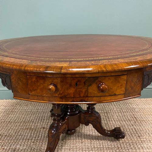 UNUSUAL VICTORIAN BURR WALNUT ANTIQUE DRUM TABLE - ADDITIONAL PHOTO 3