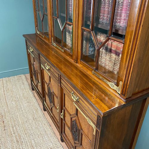 OUTSTANDING VICTORIAN WALNUT ANTIQUE LIBRARY BOOKCASE BY MAPLE CO - ADDITIONAL PHOTO 4