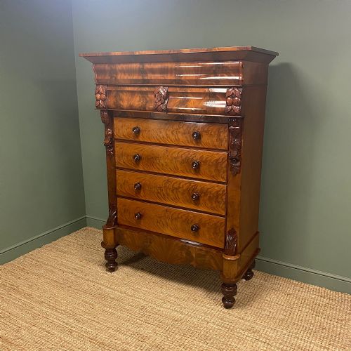 SPECTACULAR HUGE SCOTTISH FLAMED MAHOGANY ANTIQUE VICTORIAN CHEST OF DRAWERS - ADDITIONAL PHOTO 2