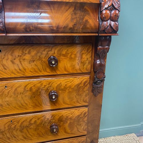 SPECTACULAR HUGE SCOTTISH FLAMED MAHOGANY ANTIQUE VICTORIAN CHEST OF DRAWERS - ADDITIONAL PHOTO 7