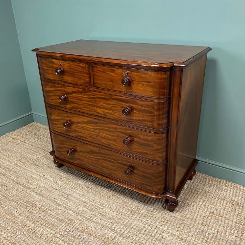 SPECTACULAR FIGURED MAHOGANY VICTORIAN BOW FRONTED ANTIQUE CHEST OF DRAWERS - ADDITIONAL PHOTO 5