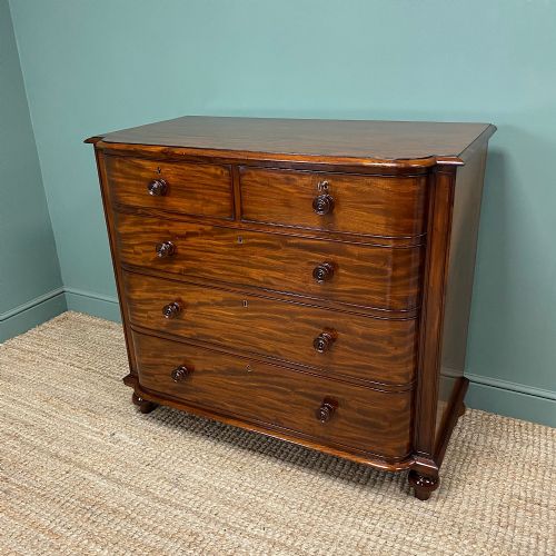 SPECTACULAR FIGURED MAHOGANY VICTORIAN BOW FRONTED ANTIQUE CHEST OF DRAWERS - ADDITIONAL PHOTO 7