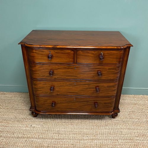 SPECTACULAR FIGURED MAHOGANY VICTORIAN BOW FRONTED ANTIQUE CHEST OF DRAWERS - ADDITIONAL PHOTO 8