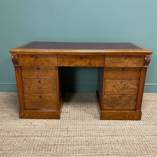 quality victorian pollard oak antique pedestal desk - CATEGORY: ANTIQUE DESKS - DATED VICTORIAN