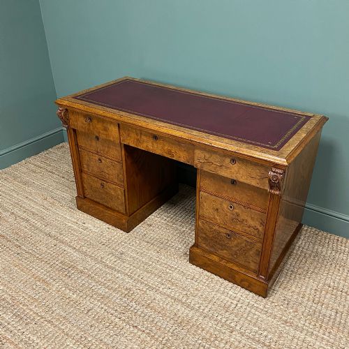 QUALITY VICTORIAN POLLARD OAK ANTIQUE PEDESTAL DESK - ADDITIONAL PHOTO 5