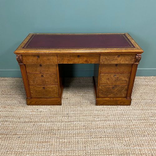 QUALITY VICTORIAN POLLARD OAK ANTIQUE PEDESTAL DESK - ADDITIONAL PHOTO 10