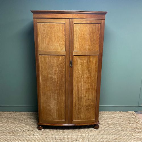 Stunning Quality Edwardian Figured Mahogany Antique Bow Fronted Wardrobe
