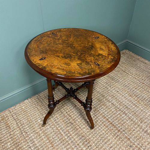 Spectacular Inlaid Victorian Walnut Antique Occasional Table
