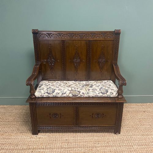 quality edwardian oak antique bench - CATEGORY: ANTIQUE FURNITURE - DATED EDWARDIAN