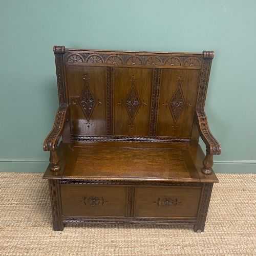 QUALITY EDWARDIAN OAK ANTIQUE BENCH - ADDITIONAL PHOTO 1