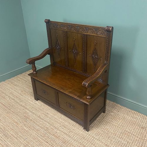 QUALITY EDWARDIAN OAK ANTIQUE BENCH - ADDITIONAL PHOTO 4