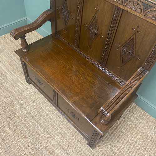 QUALITY EDWARDIAN OAK ANTIQUE BENCH - ADDITIONAL PHOTO 6
