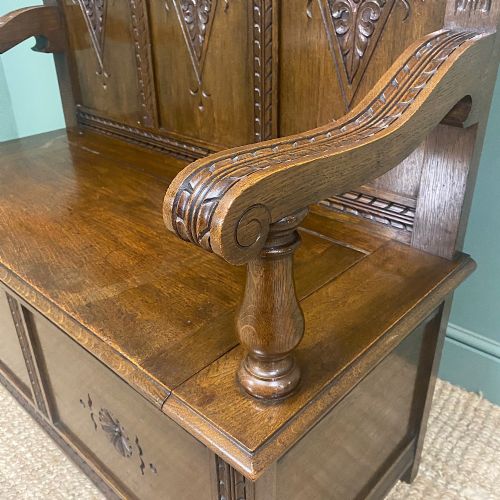 QUALITY EDWARDIAN OAK ANTIQUE BENCH - ADDITIONAL PHOTO 7