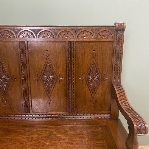 QUALITY EDWARDIAN OAK ANTIQUE BENCH - ADDITIONAL PHOTO 8