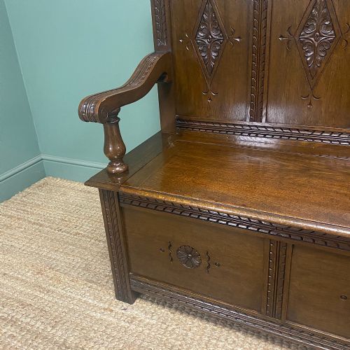 QUALITY EDWARDIAN OAK ANTIQUE BENCH - ADDITIONAL PHOTO 9