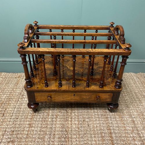 spectacular victorian figured walnut antique canterbury - CATEGORY: ANTIQUE FURNITURE - DATED VICTORIAN