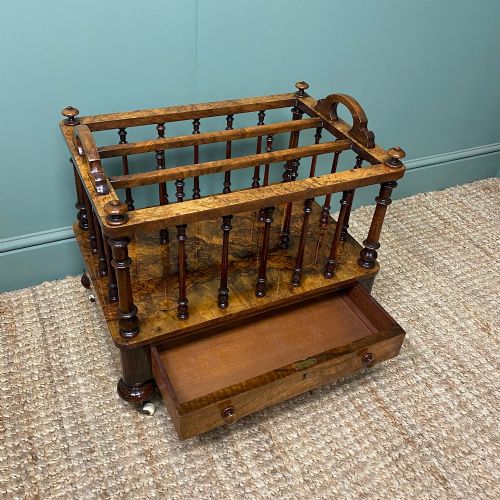 SPECTACULAR VICTORIAN FIGURED WALNUT ANTIQUE CANTERBURY - ADDITIONAL PHOTO 1