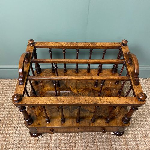 SPECTACULAR VICTORIAN FIGURED WALNUT ANTIQUE CANTERBURY - ADDITIONAL PHOTO 2