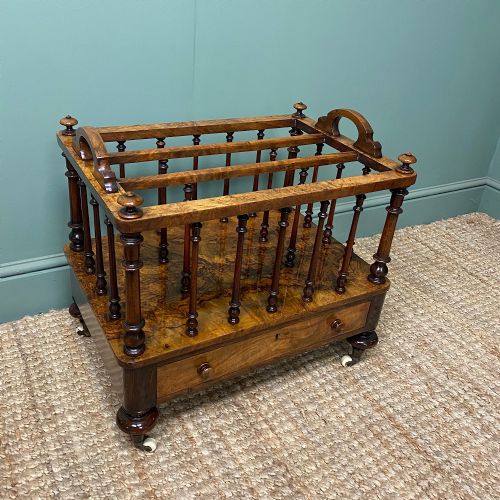 SPECTACULAR VICTORIAN FIGURED WALNUT ANTIQUE CANTERBURY - ADDITIONAL PHOTO 4