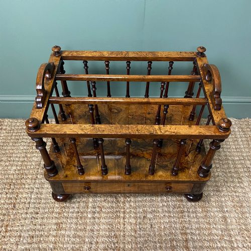 SPECTACULAR VICTORIAN FIGURED WALNUT ANTIQUE CANTERBURY - ADDITIONAL PHOTO 7