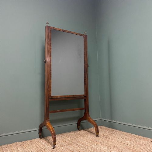 elegant regency mahogany antique cheval mirror - CATEGORY: ANTIQUE MIRRORS - DATED REGENCY