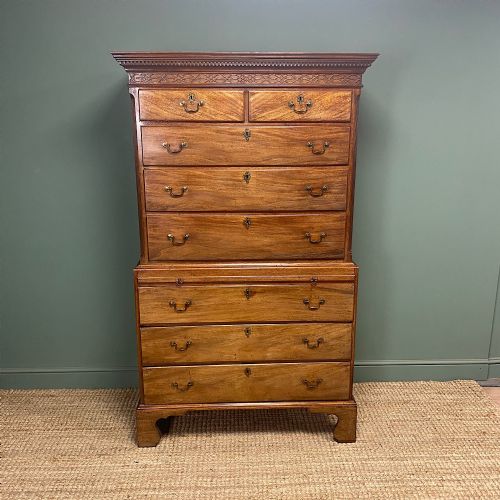 spectacular georgian figured mahogany antique chest on chest - CATEGORY: ANTIQUE CHEST OF DRAWERS - DATED GEORGIAN