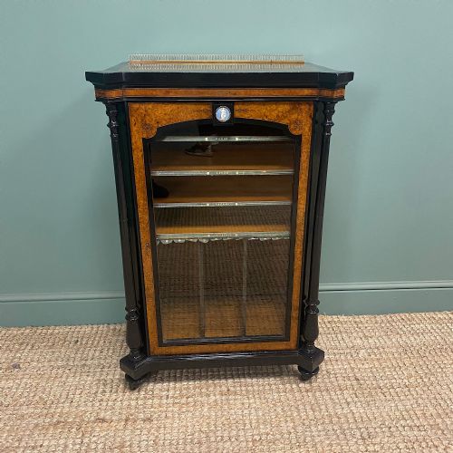 spectacular burr walnut victorian antique music cabinet - CATEGORY: ANTIQUE CABINETS - DATED VICTORIAN