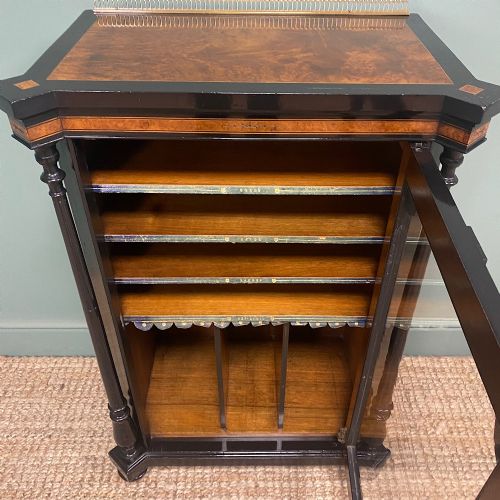 SPECTACULAR BURR WALNUT VICTORIAN ANTIQUE MUSIC CABINET - ADDITIONAL PHOTO 6