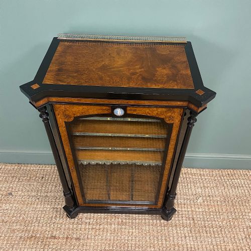SPECTACULAR BURR WALNUT VICTORIAN ANTIQUE MUSIC CABINET - ADDITIONAL PHOTO 7