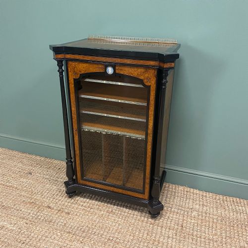 SPECTACULAR BURR WALNUT VICTORIAN ANTIQUE MUSIC CABINET - ADDITIONAL PHOTO 9