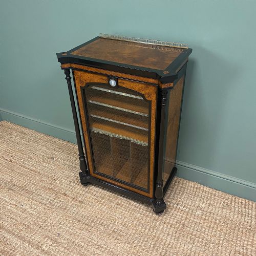 SPECTACULAR BURR WALNUT VICTORIAN ANTIQUE MUSIC CABINET - ADDITIONAL PHOTO 11