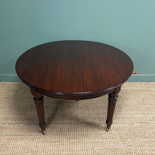 LARGE VICTORIAN FIGURED MAHOGANY ANTIQUE WIND OUT DINING TABLE - ADDITIONAL PHOTO 5