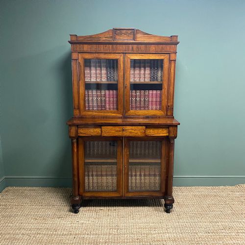 superb quality william iv rosewood antique bookcase cabinet - CATEGORY: ANTIQUE BOOKCASES - DATED 1800