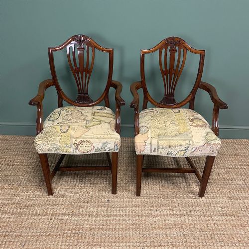 Elegant Pair of Edwardian Hepplewhite Design Antique Carver Chairs

