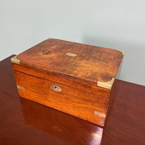 WALNUT AND BRASS BOUND ANTIQUE WRITING SLOPE BOX - ADDITIONAL PHOTO 1