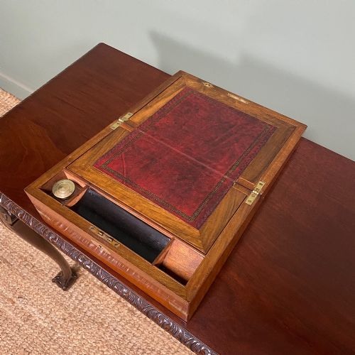 WALNUT AND BRASS BOUND ANTIQUE WRITING SLOPE BOX - ADDITIONAL PHOTO 2