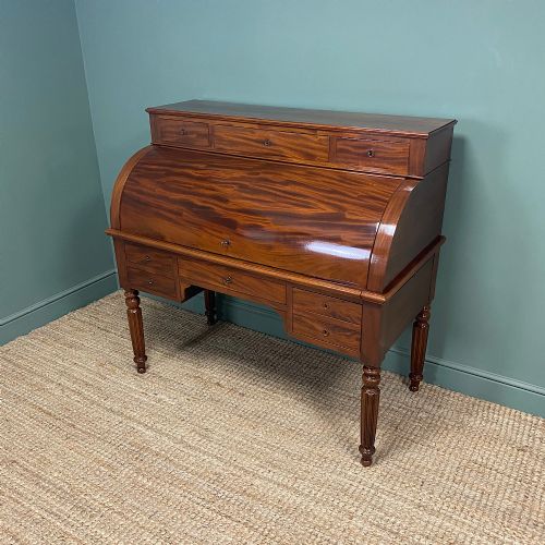 HIGH QUALITY VICTORIAN MAHOGANY ANTIQUE CYLINDER DESK - ADDITIONAL PHOTO 4