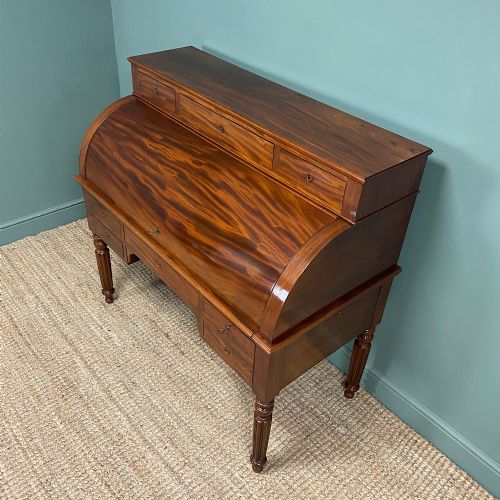 HIGH QUALITY VICTORIAN MAHOGANY ANTIQUE CYLINDER DESK - ADDITIONAL PHOTO 5