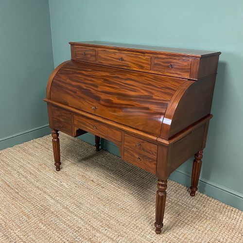 HIGH QUALITY VICTORIAN MAHOGANY ANTIQUE CYLINDER DESK - ADDITIONAL PHOTO 6