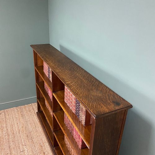 LARGE ANTIQUE OAK DOUBLE OPEN BOOKCASE - ADDITIONAL PHOTO 2