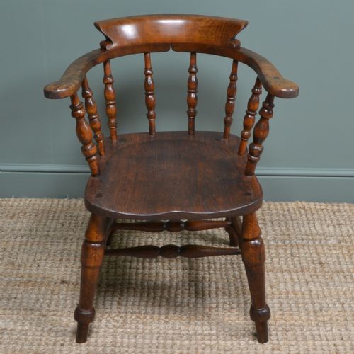 chunky victorian elm smokers bow antique arm chair - CATEGORY: ANTIQUE CHAIRS - DATED VICTORIAN